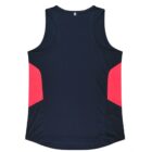 A sleeveless sports top with a black front and back, featuring red side panels. The design is simple and athletic, suitable for exercise or casual wear.