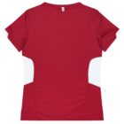 A red short-sleeve sports shirt with white side panels, shown from the back. The shirt has a simple design with no visible logos or patterns.