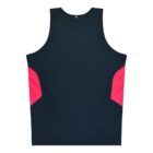 A sleeveless, dark blue athletic tank top with bold red side panels displayed on a white background. The tank top has a simple, classic design tailored for sports or casual wear.