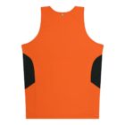 An orange sleeveless athletic jersey with black side panels displayed on a plain white background. The jersey has a simple, solid design, suitable for sports or casual wear.