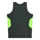 A black sleeveless athletic shirt with bright green panels on the sides, shown on a white background.