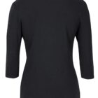 Back view of a plain black long-sleeve shirt. The shirt has a simple, fitted design with a round neckline. The fabric appears smooth, suitable for casual or semi-formal wear. The sleeves and body are visible, extending to the waist.