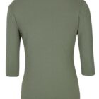 Olive green long-sleeve top, viewed from the back, featuring a simple, classic design with a straight neckline and seamless shoulders.