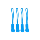 Four blue zipper pull cords with looped tops and textured grips placed vertically side by side against a plain white background.
