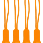 Four orange zipper pulls with a looped cord and a flat, rounded base featuring a stylized AP logo.