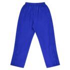 A pair of bright blue sweatpants with an elastic waistband and pockets, displayed flat against a plain white background.