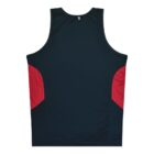 A sleeveless athletic tank top with a dark front and red side panels, shown from the back against a plain white background.