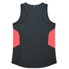 A sleeveless, black athletic tank top with red panels on the sides, shown from the back. The fabric appears lightweight and breathable, designed for sports or casual wear.