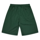 Green athletic shorts with an elastic waistband, displayed on a white background.