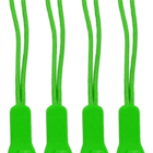 Four neon green zipper pulls with looped cords and a textured grip, each marked with an embossed AR logo at the base.