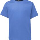 A plain blue short-sleeved T-shirt displayed on a white background.
