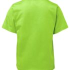 A vibrant lime green short-sleeve T-shirt is displayed with its back facing the viewer. The tee is plain and made of soft fabric, with a crew neck and straight hemline.