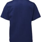 A plain navy blue T-shirt shown from the back. The shirt has short sleeves and a simple crew neckline without any visible designs or logos.