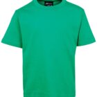 A plain green T-shirt displayed on a white background. It has short sleeves and a round neckline. The tag inside reads JBs Wear Kids.