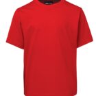 A plain red short-sleeve T-shirt displayed on a white background. It has a round neckline and appears casual and comfortable.