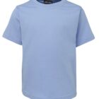 Light blue short-sleeved T-shirt on a plain white background. The shirt has a simple design with a round neckline, suitable for casual wear.