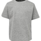 A plain gray T-shirt displayed on a white background. The shirt has short sleeves and a crew neck.