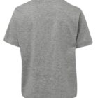 A plain gray T-shirt is shown from the back. The shirt has short sleeves and no visible logos or designs.