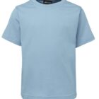 Light blue short-sleeve T-shirt on a white background, displaying a simple design with a round neckline.
