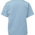 A plain light blue T-shirt shown from the back, on a white background. The T-shirt has short sleeves and no visible designs or logos.