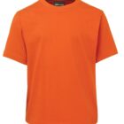 An orange short-sleeve T-shirt with a simple design, featuring a crew neck. The label inside the collar reads JBs wear. The shirt is displayed against a plain white background.