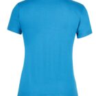 A plain blue T-shirt displayed from the back, showing short sleeves and a simple crew neckline. The shirt appears to be made of soft fabric, with a smooth texture and a vibrant color.