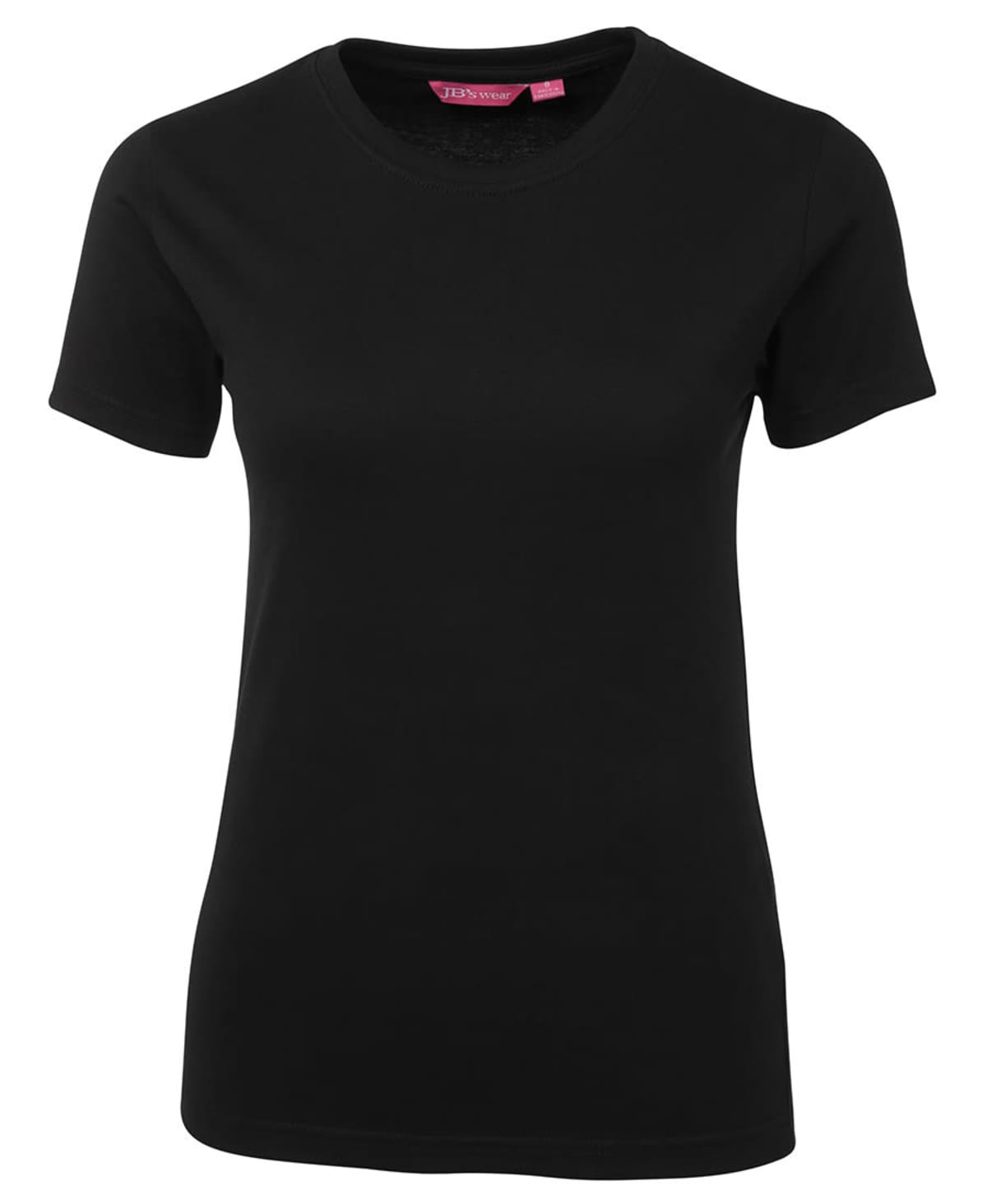 A plain black short-sleeve t-shirt displayed on a white background.