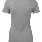 Back view of a plain gray T-shirt with short sleeves and a round neckline, displayed against a white background.
