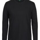 Black long-sleeve T-shirt with a crew neckline, displayed on a plain white background.