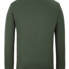 A plain dark green long-sleeve t-shirt shown from the back, on a white background.