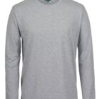 A plain, light gray, long-sleeve T-shirt with a crew neck, displayed against a white background.