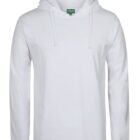 A plain white hoodie with long sleeves and a drawstring hood displayed against a white background. The fabric appears soft, and the hoodie has a simple, classic design.