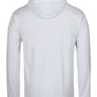 Back view of a plain white hoodie with long sleeves and a hood, displayed on a white background.