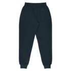 A pair of black jogger pants with an elastic waistband and ankle cuffs, laid flat on a white background.