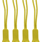 Four yellow zipper pulls with loops and textured grips are arranged vertically on a white background. Each pull has a small embossed logo on the grip.