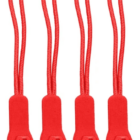 Four identical red zipper pulls with looped cords and a rubber grip at the end, embossed with a small logo. They are arranged vertically against a white background.