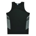 A black sleeveless athletic shirt with light gray side panels and a small label at the neckline.