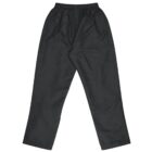 A pair of black casual pants with an elastic waistband, shown from a straight-on perspective. The material appears smooth and lightweight, suitable for everyday wear. The pants are laid flat, displaying their full length.