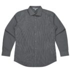 A gray long-sleeve button-up shirt featuring a small checkered pattern. The shirt has a classic collar and a chest pocket on the left side. It is laid flat against a white background.