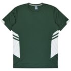 A green sports jersey with white accents on the sides and sleeves. The jersey has a crew neck and a lightweight, breathable fabric.