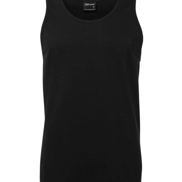 A black sleeveless tank top with a round neckline. The fabric appears smooth and lightweight, suitable for casual wear.