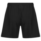 A pair of plain black shorts with an elastic waistband, shown from the back. The fabric appears smooth, with no visible logos or designs.