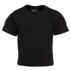 A plain black short-sleeve T-shirt displayed against a white background.