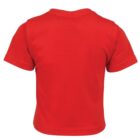 A plain red short-sleeve T-shirt viewed from the back, displayed against a white background.