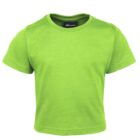 A bright green short-sleeve childrens t-shirt displayed against a white background. The shirt is plain with a round neckline, showcasing the simple and vibrant design.