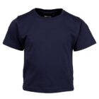 A plain, dark blue short-sleeve T-shirt against a white background. The T-shirt has a crew neckline and appears to be made of soft fabric.