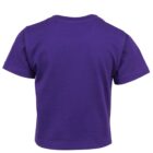 The image shows a plain purple short-sleeve t-shirt viewed from the back. The shirt has a simple, classic design and is displayed against a white background.