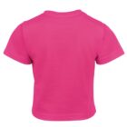 A vibrant pink short-sleeve t-shirt is shown from the back. It has a simple round neckline and no visible designs or logos. The fabric appears smooth and soft.