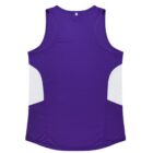 A sleeveless athletic jersey featuring a solid purple color with white panels on the sides. The fabric appears smooth and lightweight, designed for sports or active wear. The back view is shown.