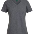 Gray V-neck T-shirt with short sleeves, displayed against a plain white background. The shirt has a simple and classic cut.